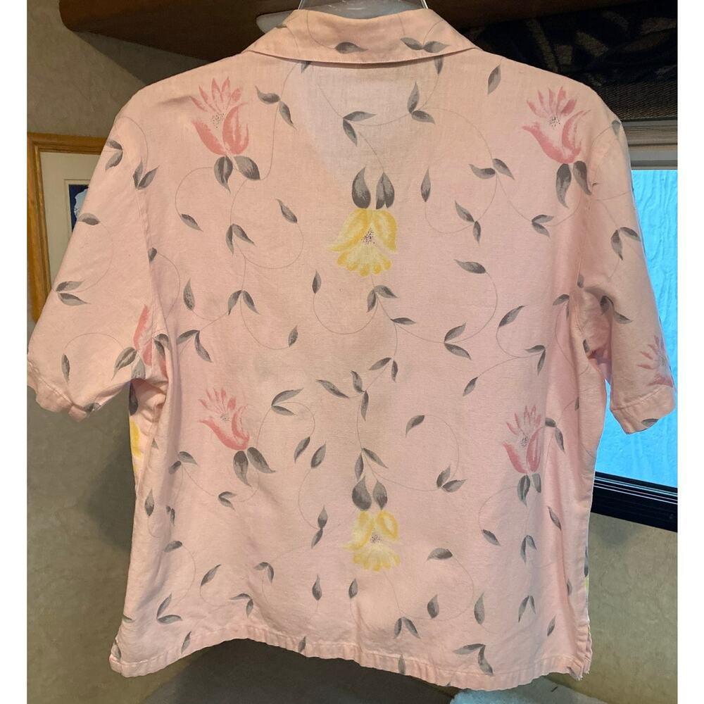 Vintage TanTrums Cotton/Linen Blend Pink Camp Shirt Size L - Picture 2 of 8
